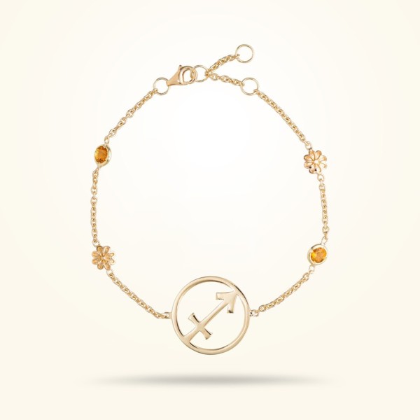 MARVVA - Sagittarius Zodiac Daisy Bracelet with its Birthstone (Citrine), Yellow Gold 18k