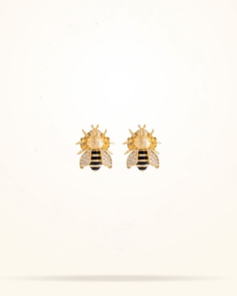 Small Sized Honeybee Earrings, Diamond, Yellow Gold 18k - Thumbnail