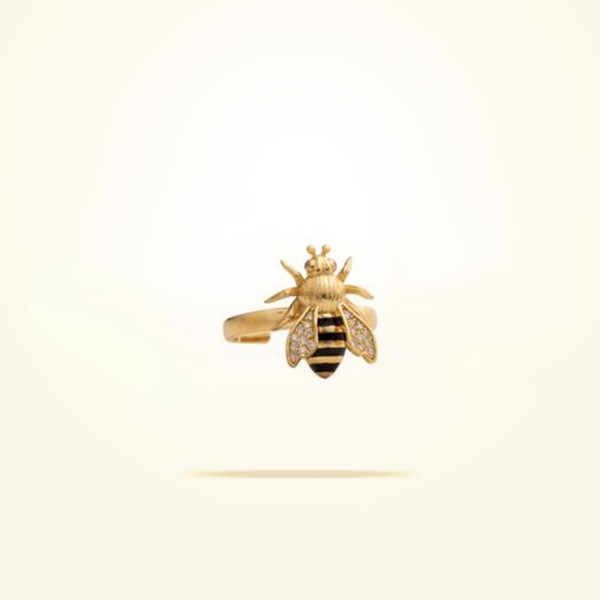 MARVVA - Small Sized Honeybee Ring, Diamond, Yellow Gold 18k