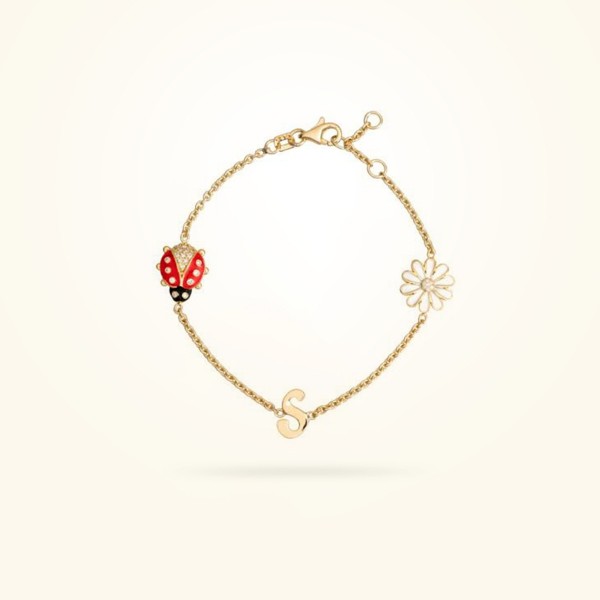 MARVVA - 10.5 mm Daisy with Personalised Letter Bracelet, Diamond, Yellow Gold 18k