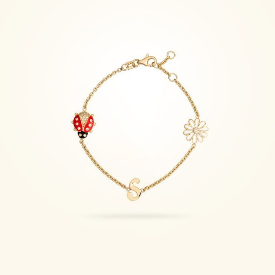 10.5 mm Daisy with Personalised Letter Bracelet, Diamond, Yellow Gold 18k