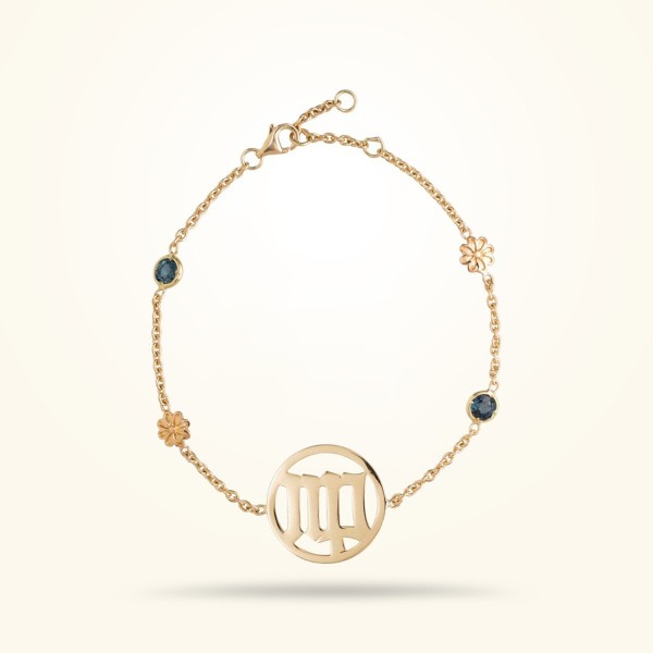MARVVA - Virgo Zodiac Daisy Bracelet with its Birthstone(Sapphire), Yellow Gold 18k